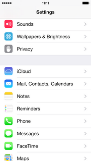 Scroll to and touch Mail, Contacts, Calendars.