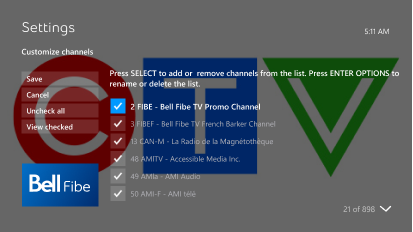 Scroll to and select any channels you want to add or remove from your channel guide. (If you want all channels to appear, select Check all).