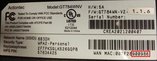 Example of where to find the last 6 characters of the MAC address