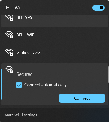 On the computer, open wifi settings and find your device name then connect to
it using the password set on your device.