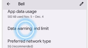 Data warning & limit