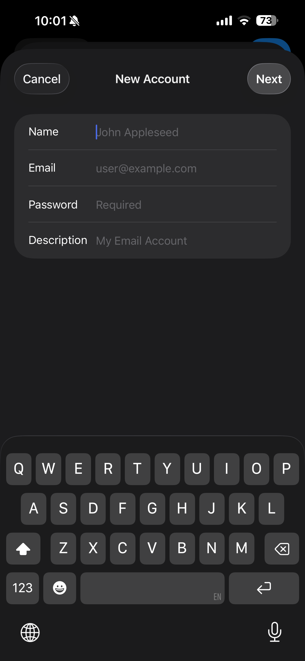 Touch Name and enter your name.