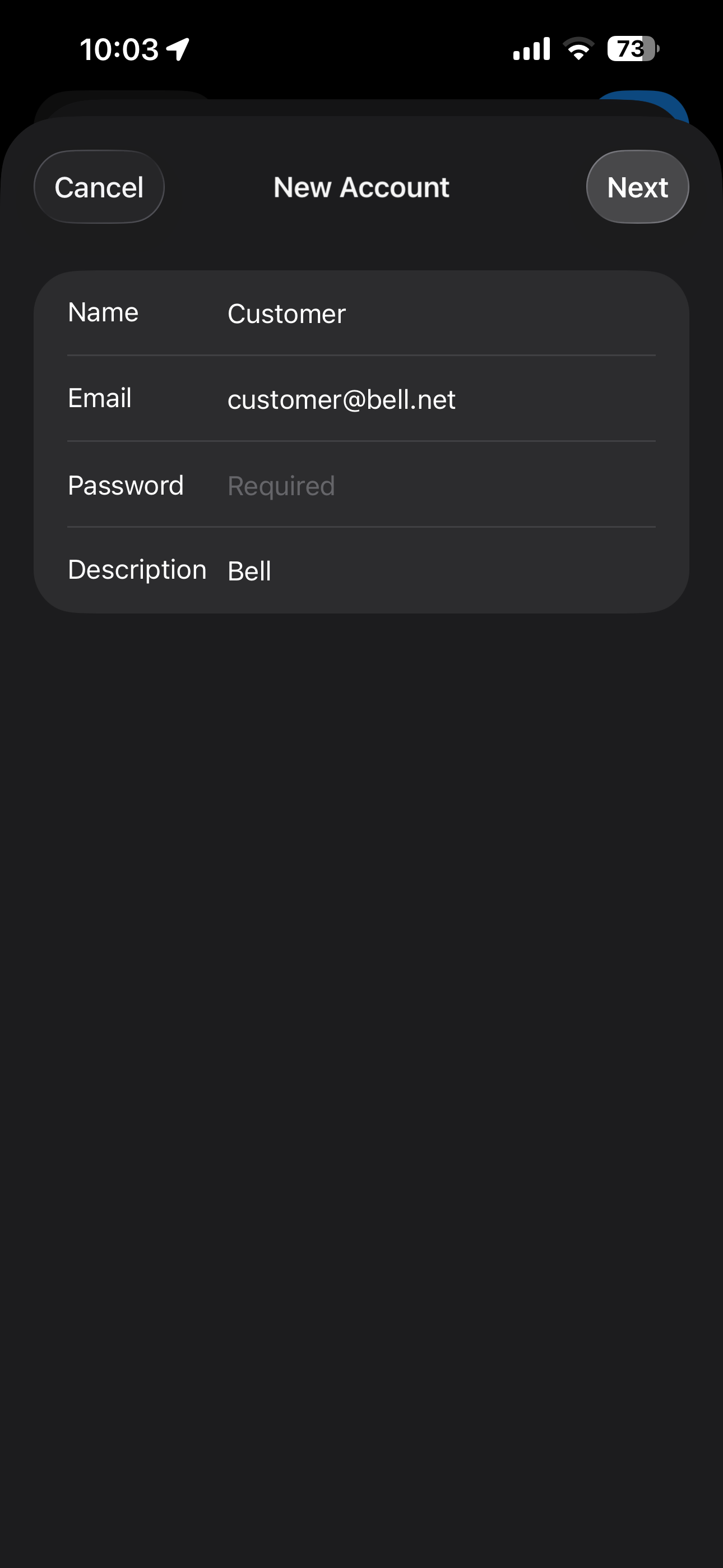 Touch Password and enter your Bell email password.