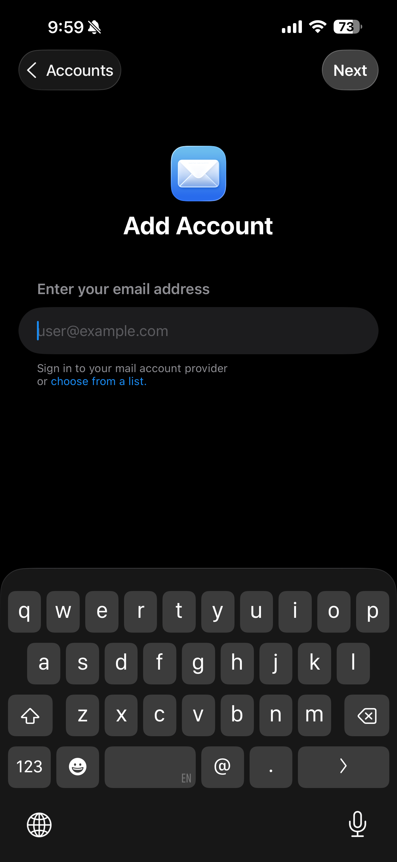 Enter your Bell email address and press Next.