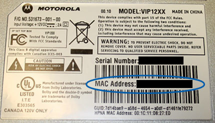 Image of the bottom of the unit showing where to find the MAC address