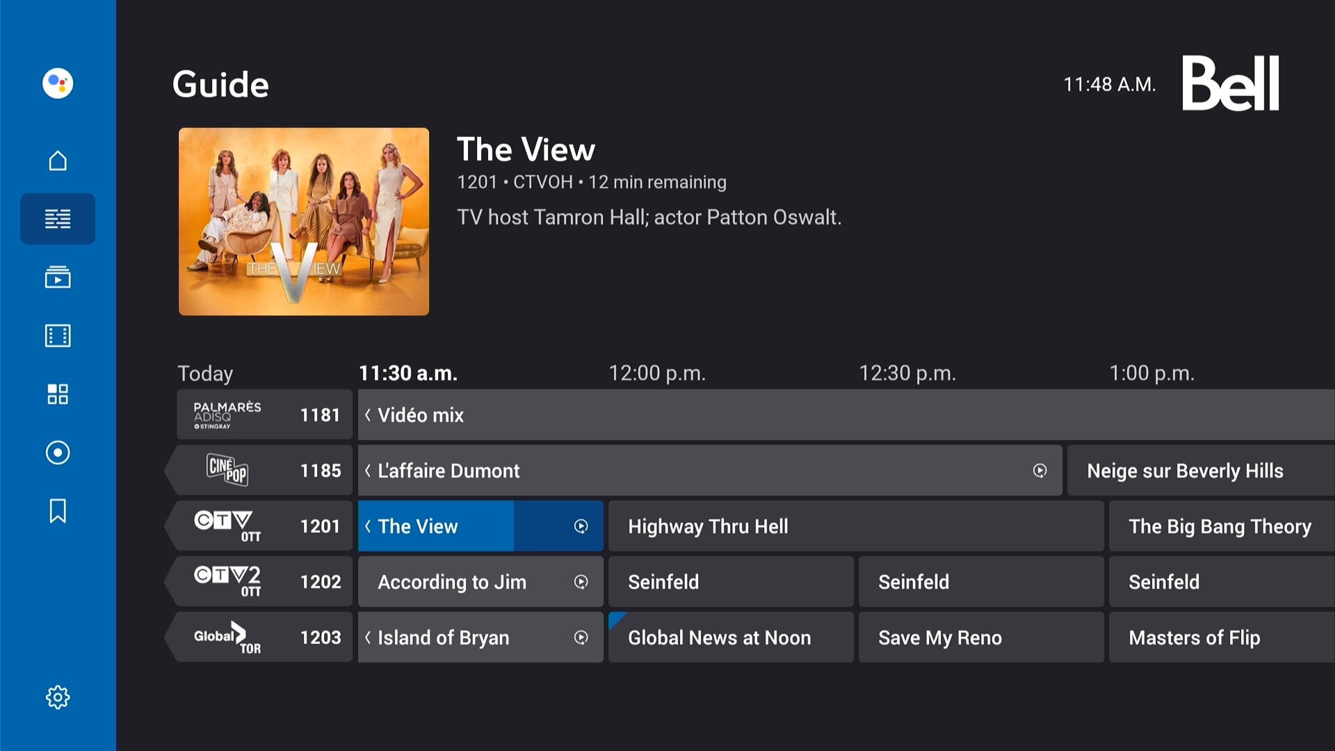 Select this option if your Fibe TV guide has an options menu at the far left of the screen
