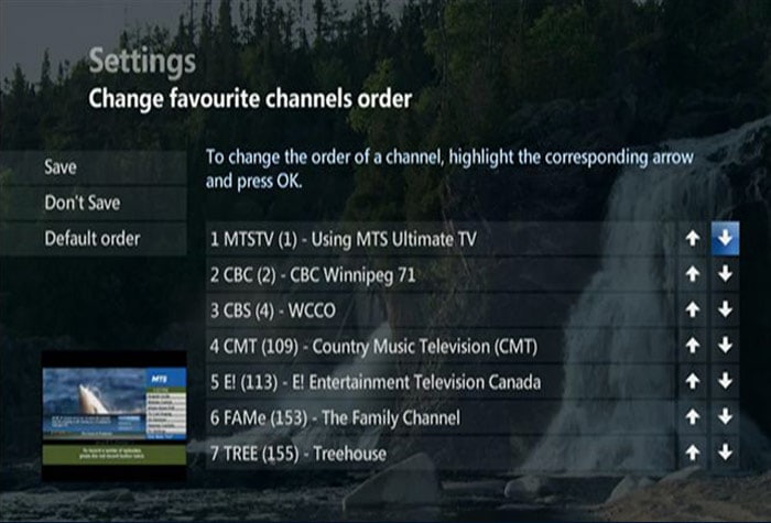 Example of changing favourite channels order