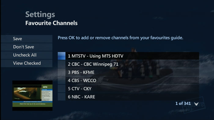 Setup Favourite Channels List example