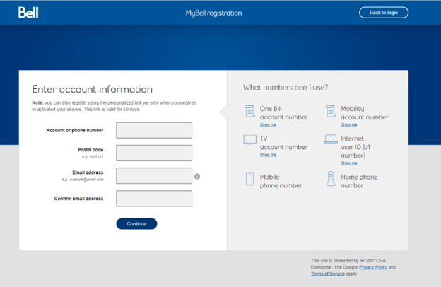 Registration page