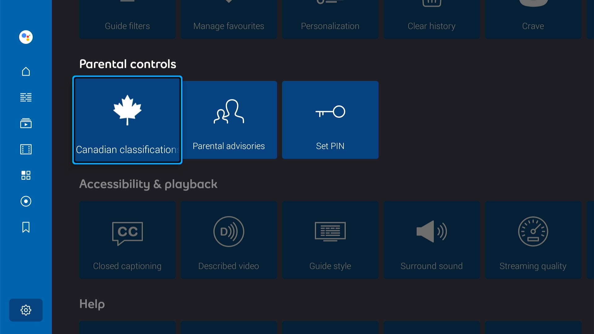 Highlighting the Parental controls row of the Settings