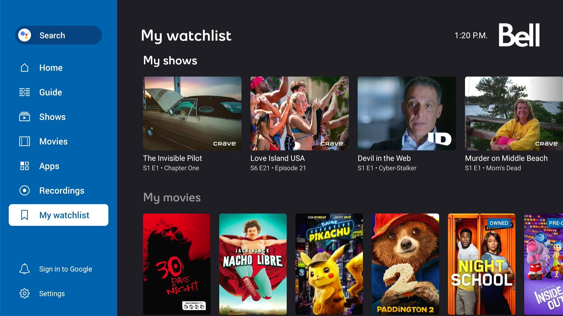 Highlighting the My watchlist section in the main
      menu