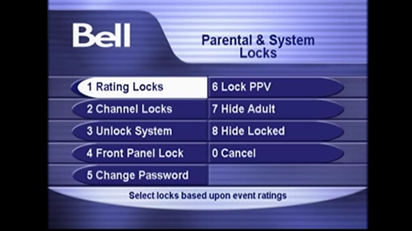 If you wish, you can also set locks by selecting Rating Locks.