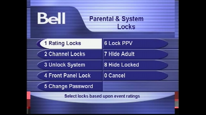 If you wish, you can also set locks by selecting Ratings Locks.