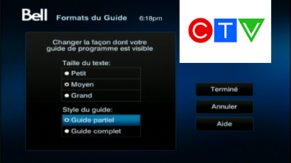 Sélectionnez Guide partiel pour afficher le guide de programmation avec une petite vidéo du canal actuellement regardé, dans le coin supérieur droit.