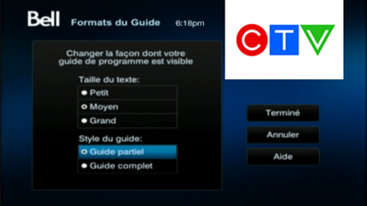 Sélectionnez Guide partiel pour afficher le guide de programmation avec une petite vidéo du canal actuellement regardé, dans le coin supérieur droit.