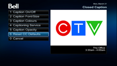 If closed captioning is not working, return to the Closed Caption menu, scroll to and select Reset CC Defaults.