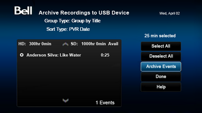 Select the recording you want to transfer and select Archive Events.
