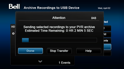 The receiver starts transferring your recordings to the external hard drive. If you want to watch TV while the transfer is in progress, simply press VIEW LIVE TV on your remote.