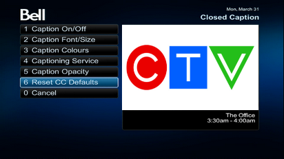 If closed captioning is not working, return to the Closed Caption menu, scroll to and select Reset CC Defaults.
