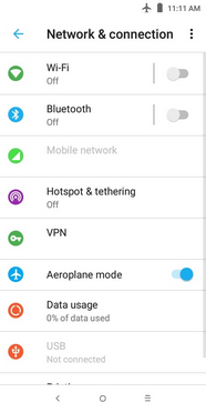 Airplane mode is on. Touch the Aeroplane mode slider again to turn it off.