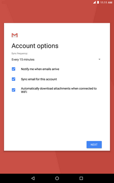 Change the account options if desired, then touch NEXT.