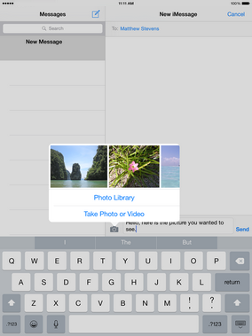 To add a photo saved on your Apple iPad Air 2, touch Photo Library.