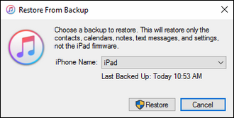 Use the drop-down menu to select a backup, then click Restore.
