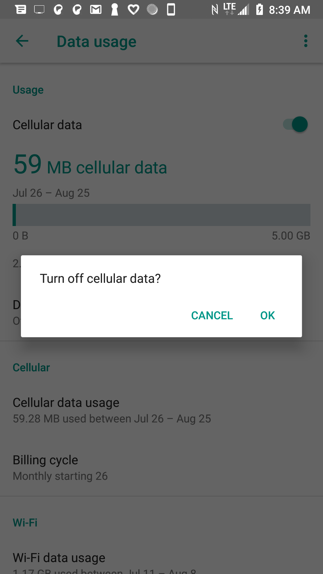 Touch the Mobile data slider to turn it off.