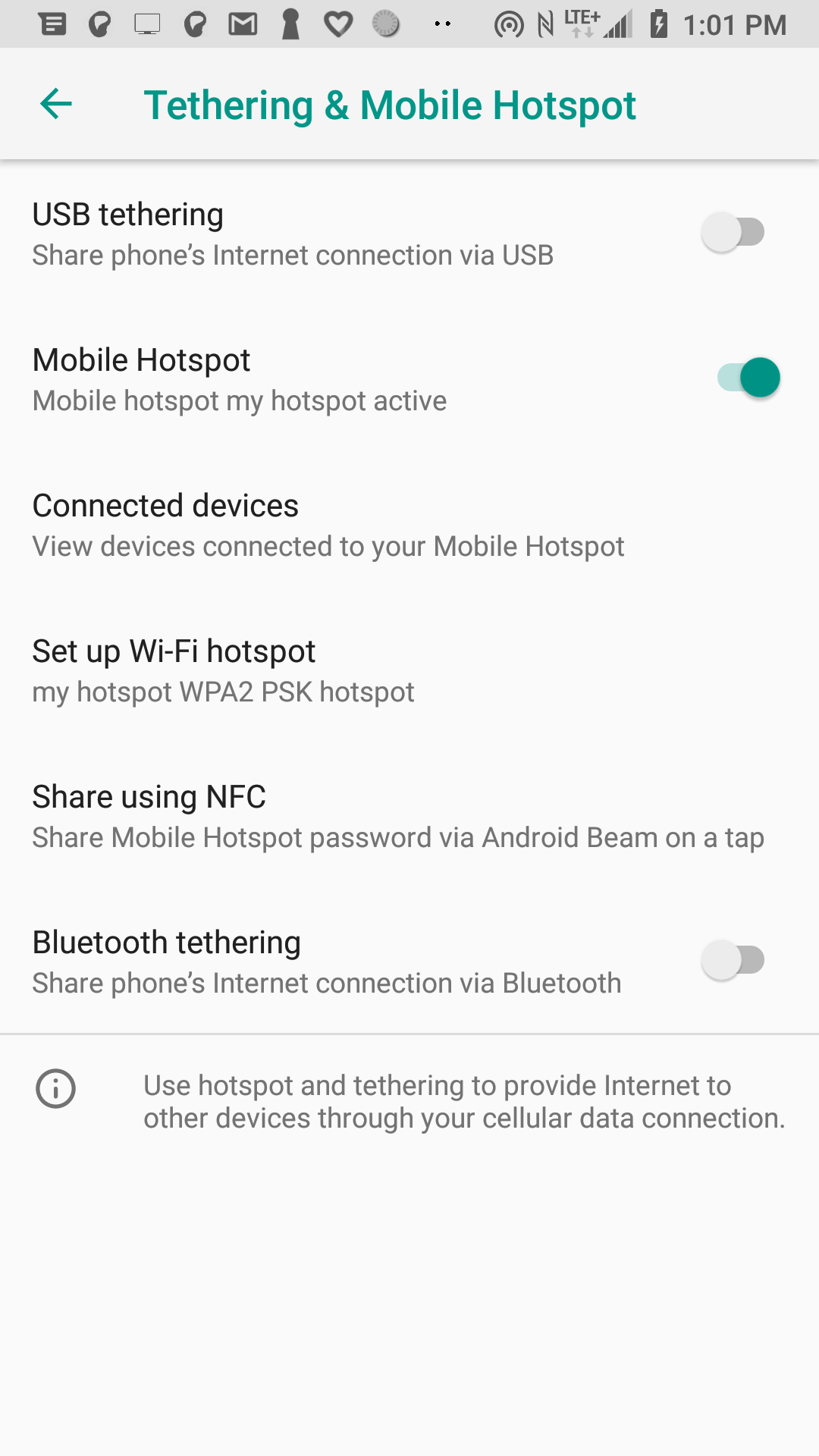 Touch the Mobile Hotspot slider to turn on the hotspot.