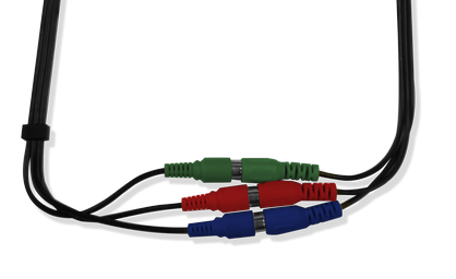 Connect the red, blue and green component cable to the corresponding ends of the audio/video adapter.