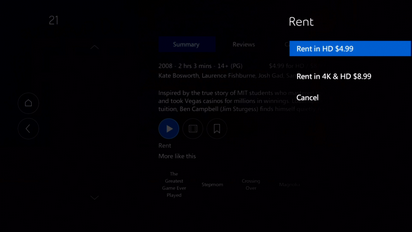 Scroll to the desired rental type (HD or 4K & HD) and press select to confirm the rental.