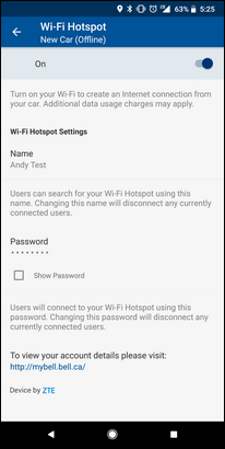 If the Wi-Fi hotspot is off, touch the Wi-Fi hotspot slider to turn it on.