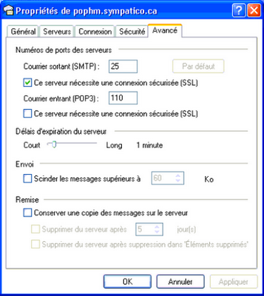 Sous Courriel entrant (POP3), choisissez Ce serveur nécessite une connexion sécurisée (SSL).
