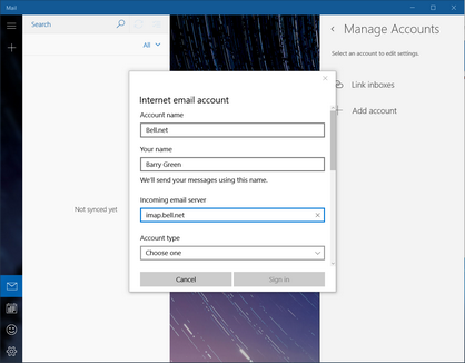 Enter imap.bell.net as the incoming email server.