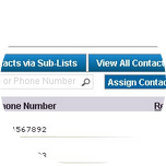 Assigned contacts can be searched by name or phone number in the Search field.