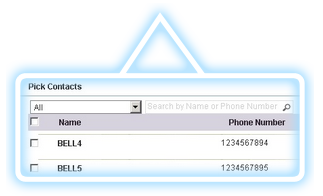 Contacts within the corporation can be searched by name or phone number in the Search field.
