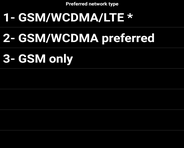 Scroll to the desired option, e.g., GSM/WDCMA preferred.