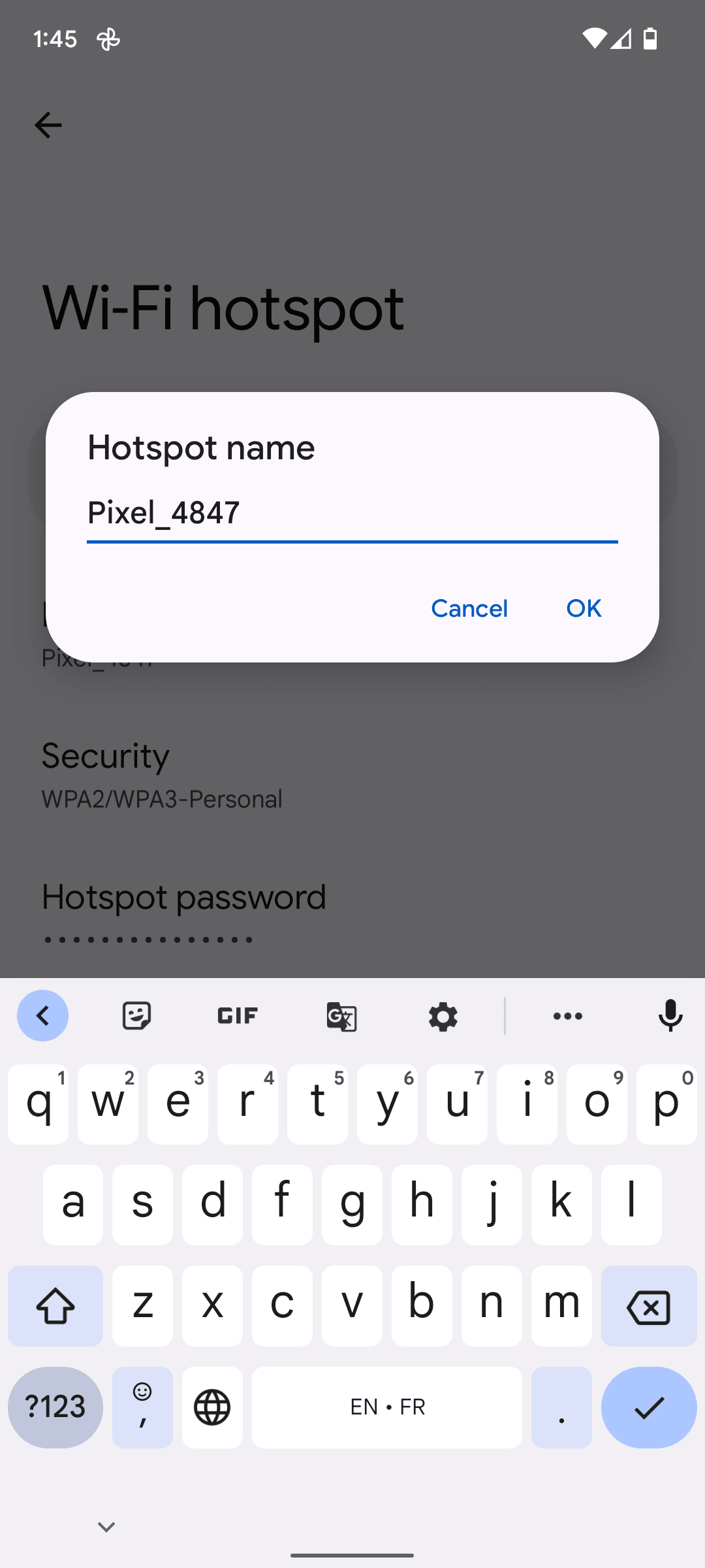 To change the hotspot name, delete the existing name and enter a new one.
