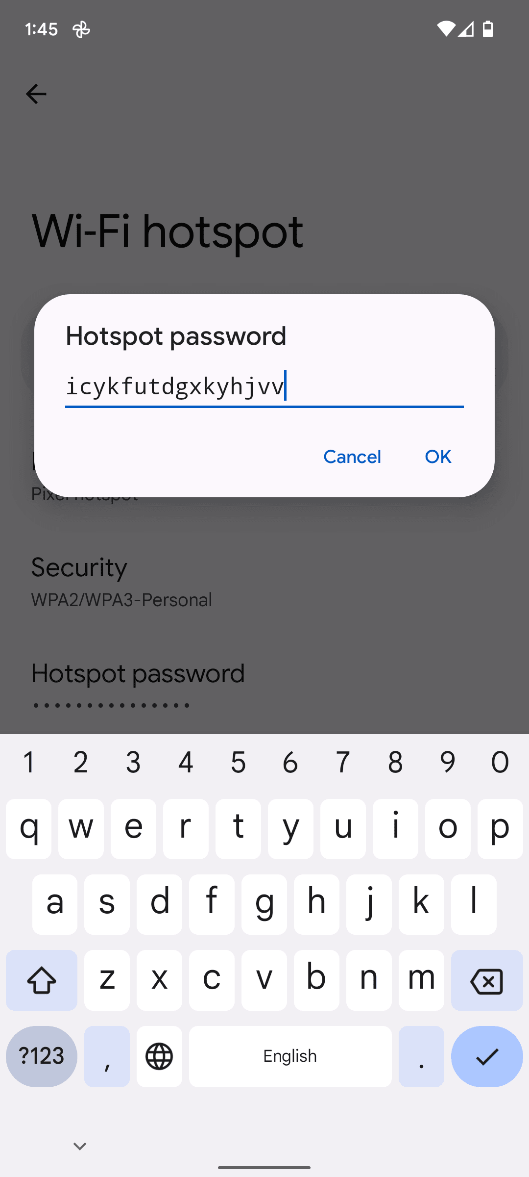 To change the hotspot password, delete the existing password and enter a new one.