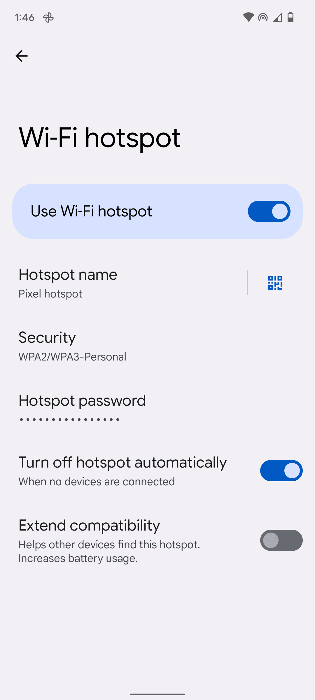 The mobile hotspot is now active. Other devices can connect to it using the hotspot name (step 7) and password (step 10).