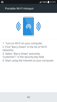 The hotspot is now active. Other devices can connect to it using your network name (step 6) and password (step 8).