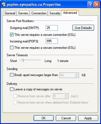 Under Incoming mail (POP3), select This server requires a secure connection (SSL).