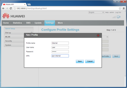Select Save to add the new APN profile.