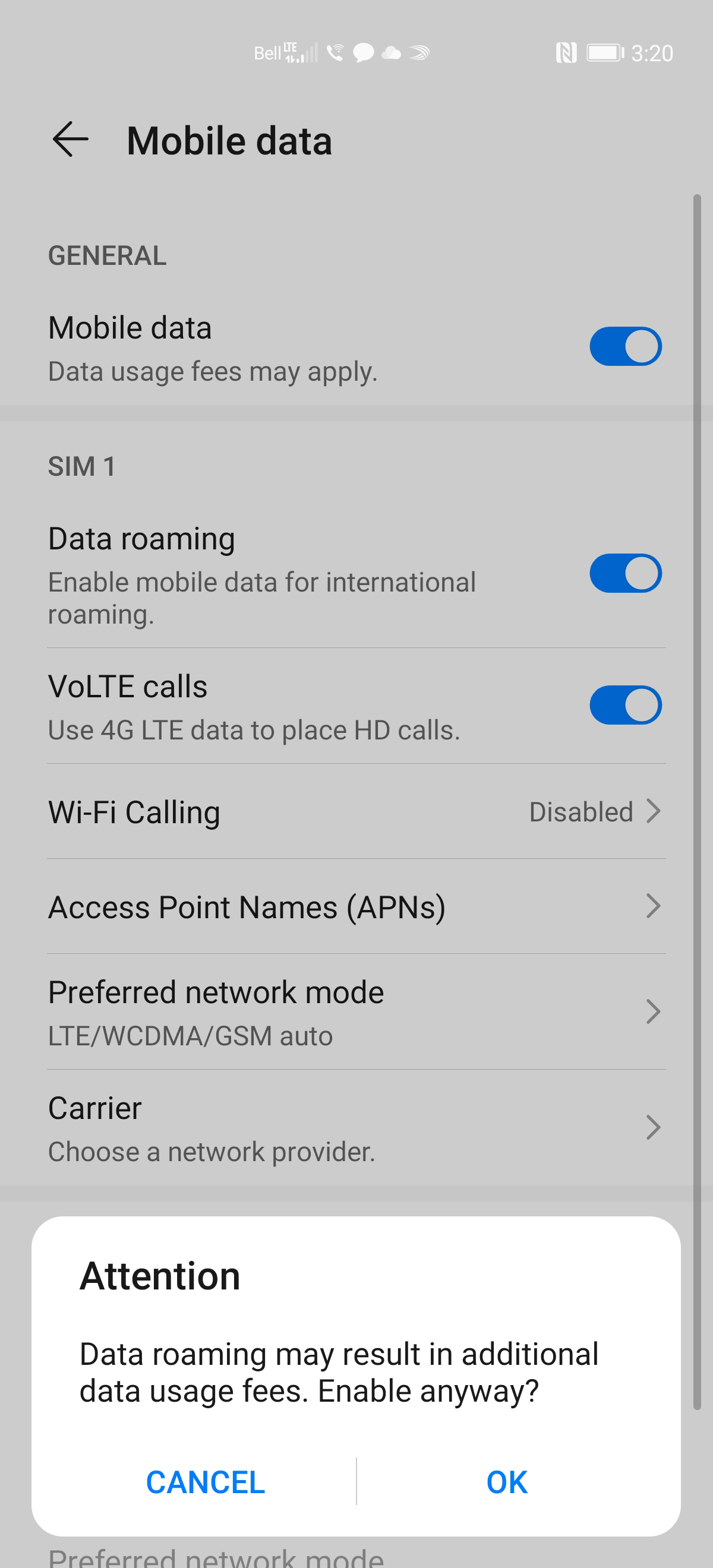 Read the warning and touch OK.