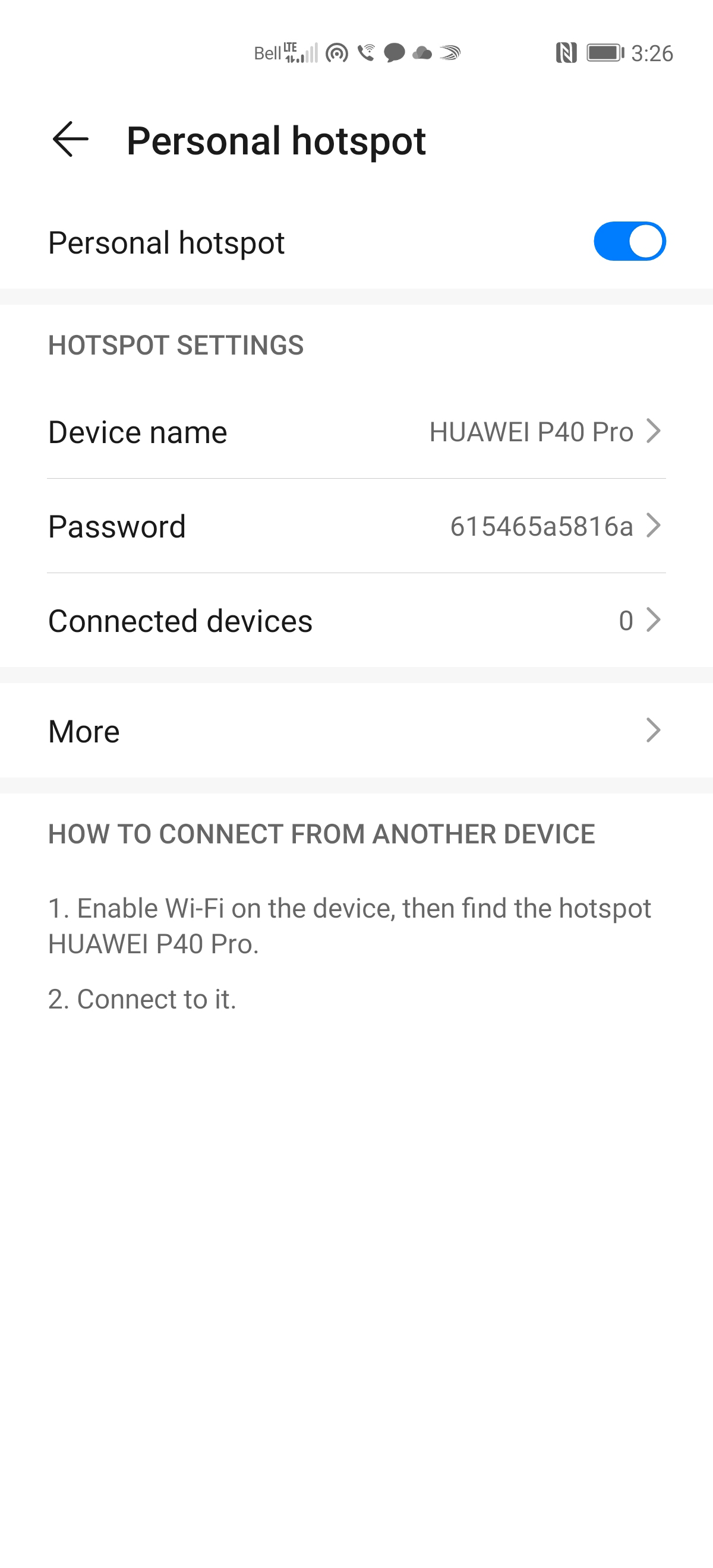 The portable Wi-Fi hotspot is now active. Other devices can connect to it using your network name (step 7) and password (step 10).