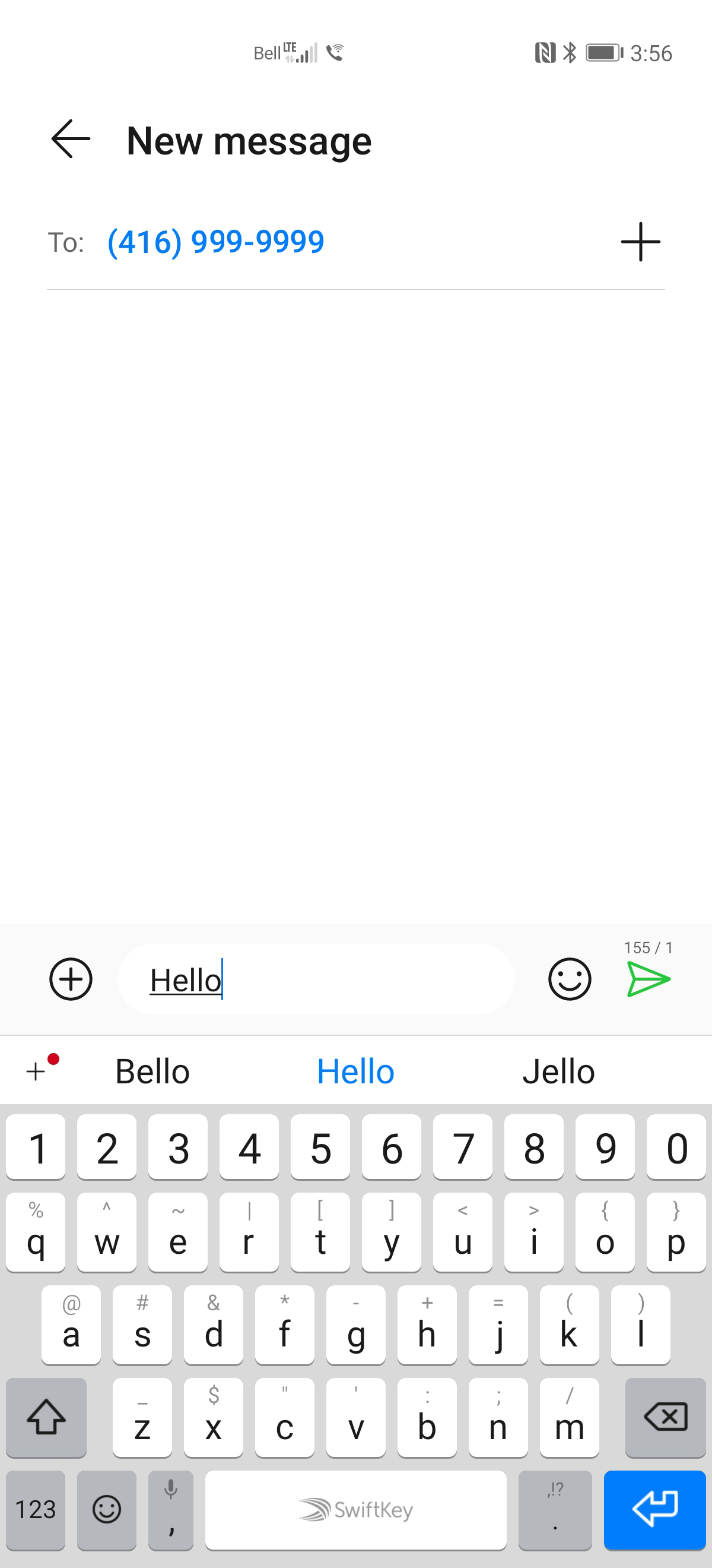 Touch the Send icon to send the text message or touch the + icon to make this a multimedia message.