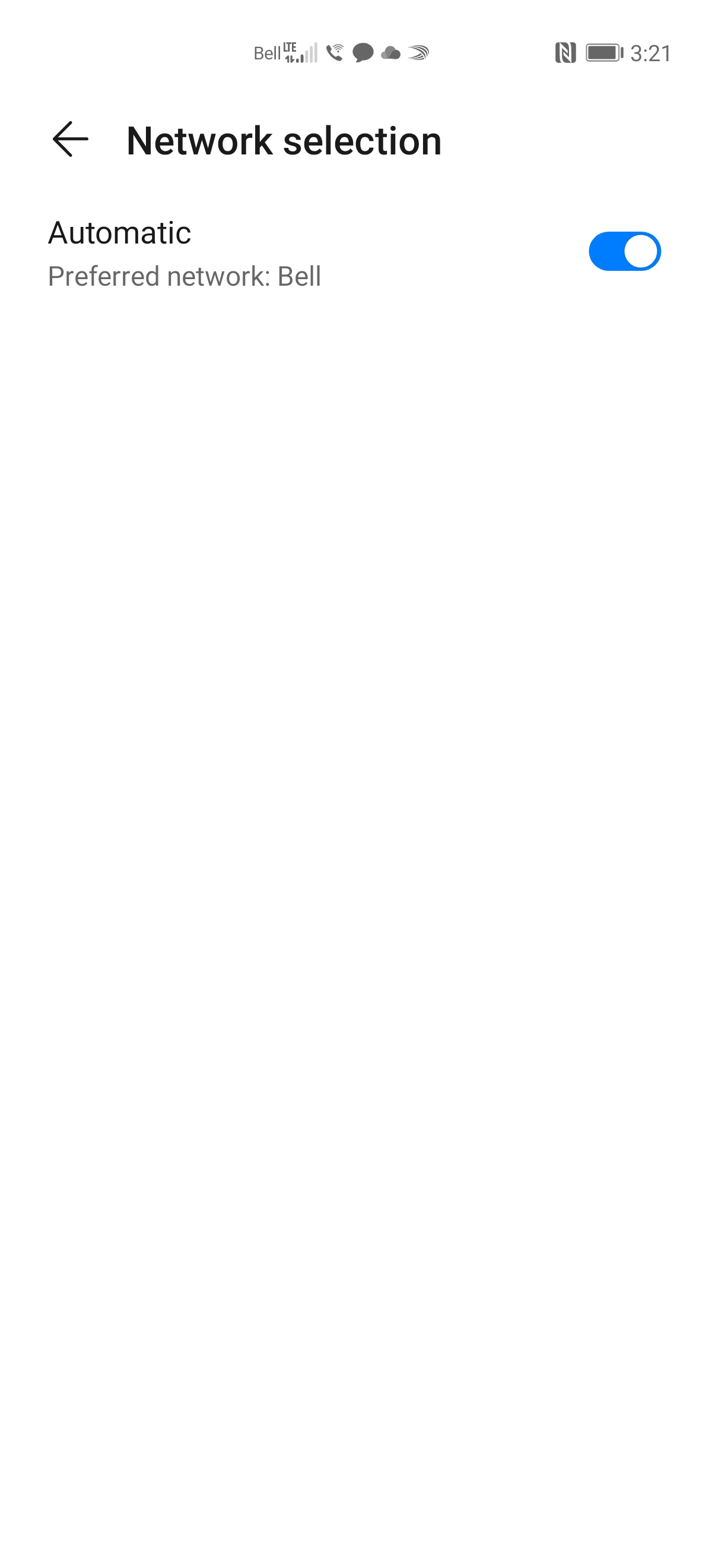 The phone will automatically detect your network. To manually select a network, touch the slider.