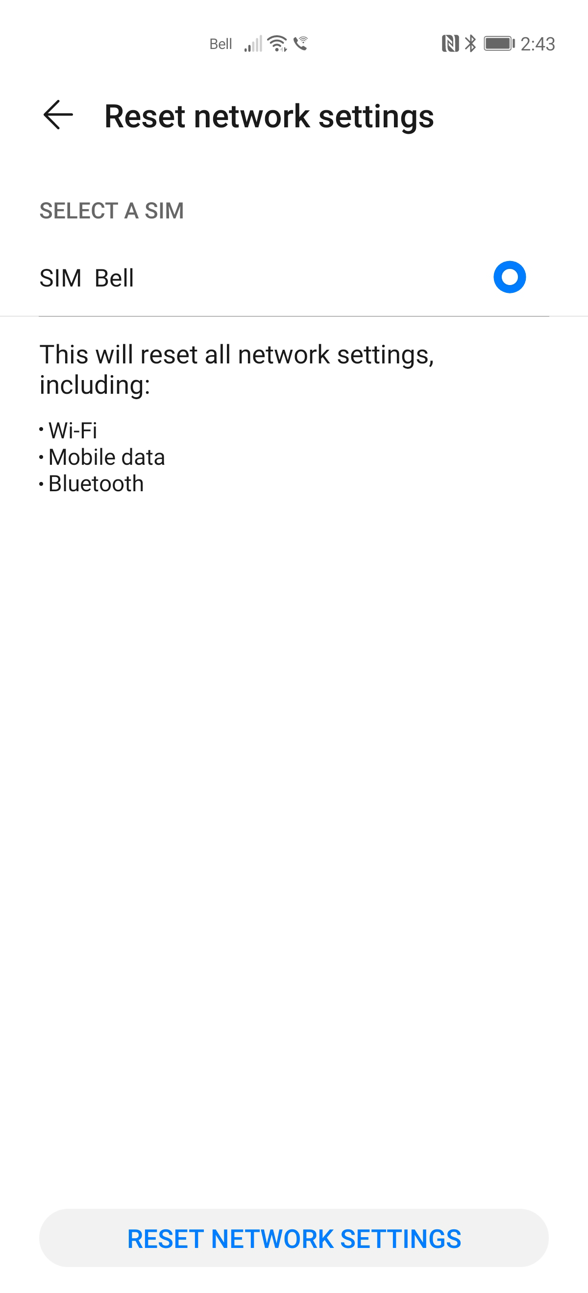Touch NETWORK SETTINGS RESET.