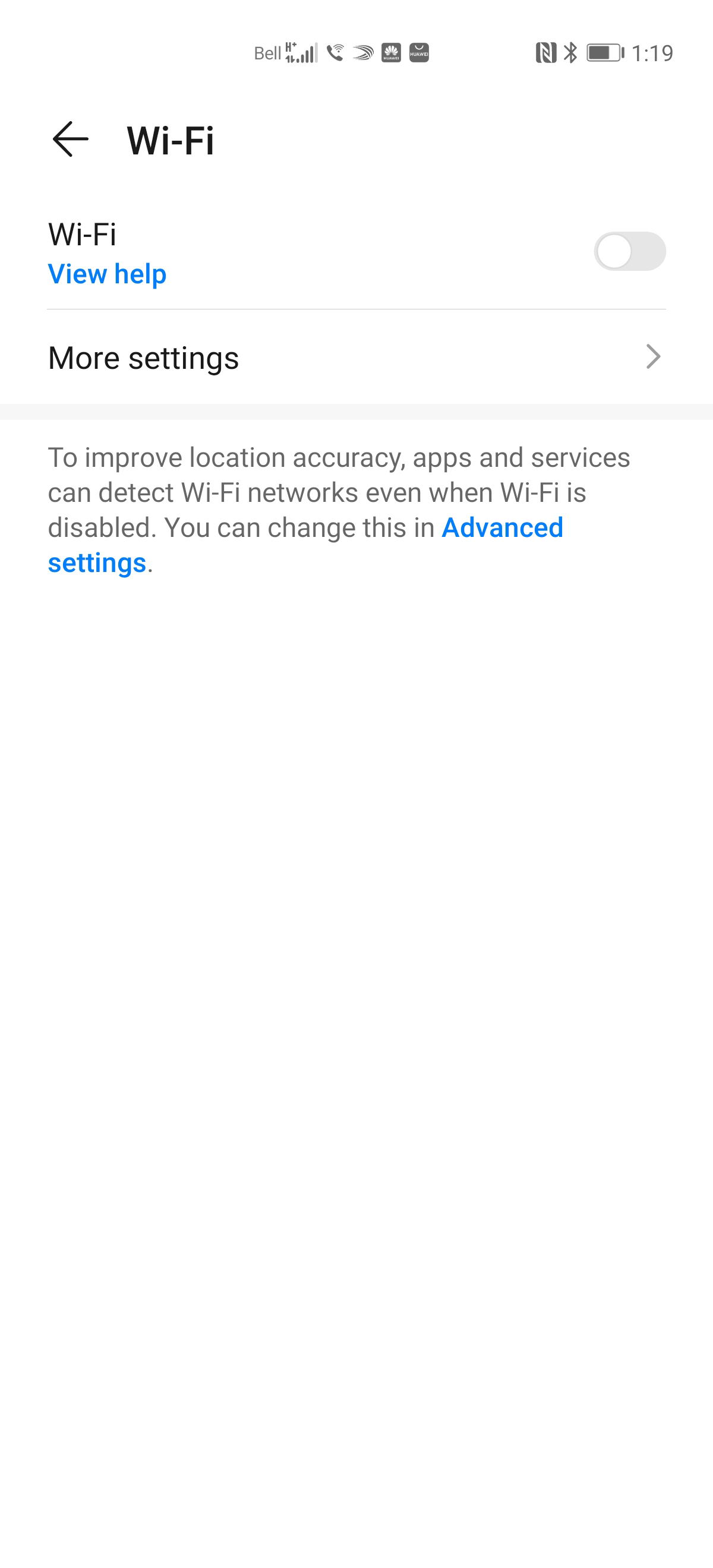If Wi-Fi is off, touch the Wi-Fi slider to turn it on.