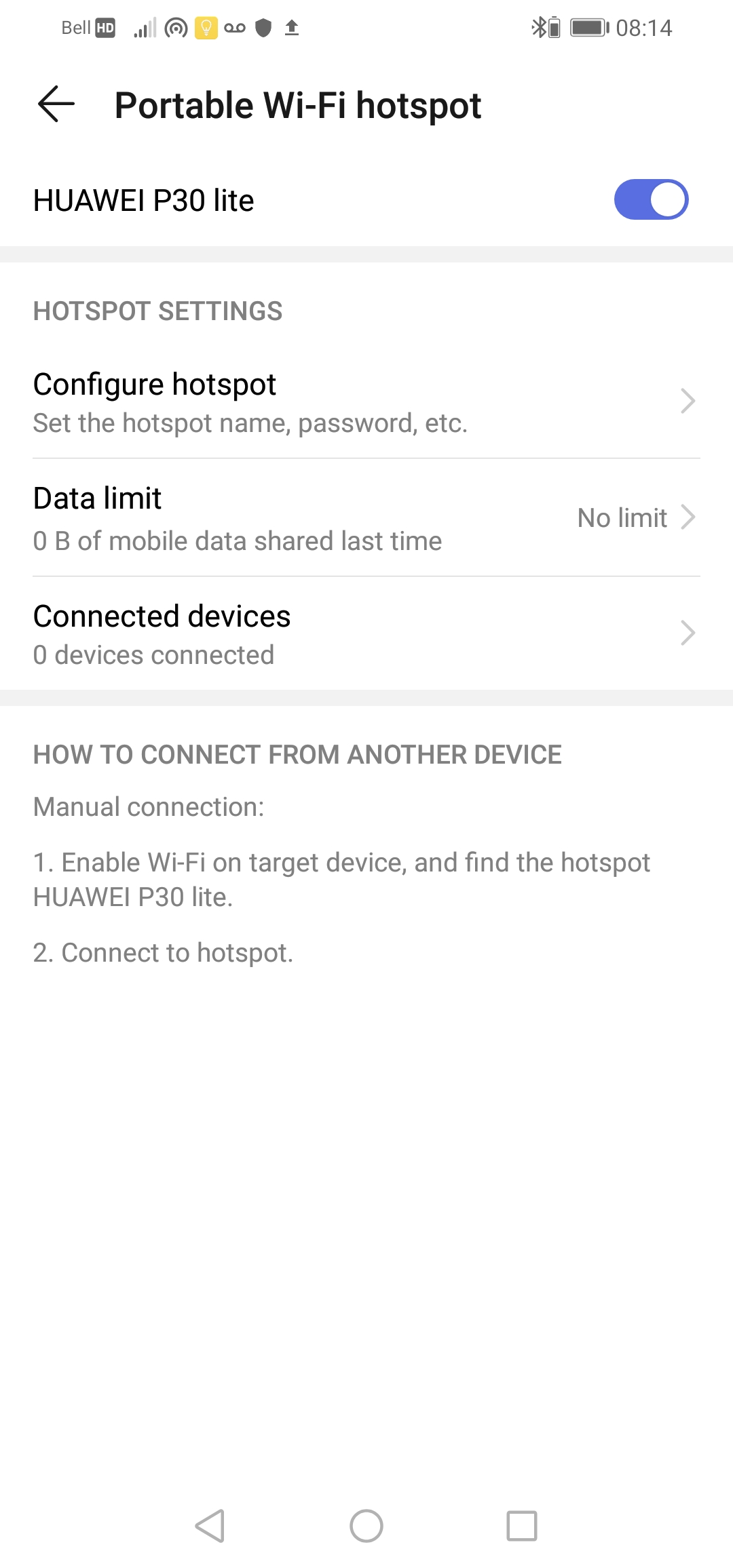 The portable Wi-Fi hotspot is now active. Other devices can connect to it using your network name (step 7) and password (step 10).